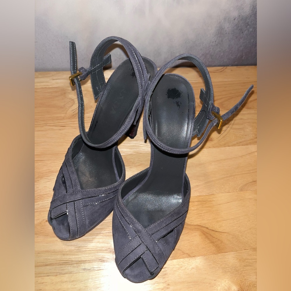Prada Gray Leather Heels Sz 36 Women's Suede - Picture 3 of 8